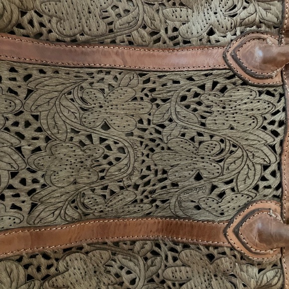 Brown Laser Cut Calf Hair Floral Patterned Tote Bag with Leather Handles - Picture 6 of 6